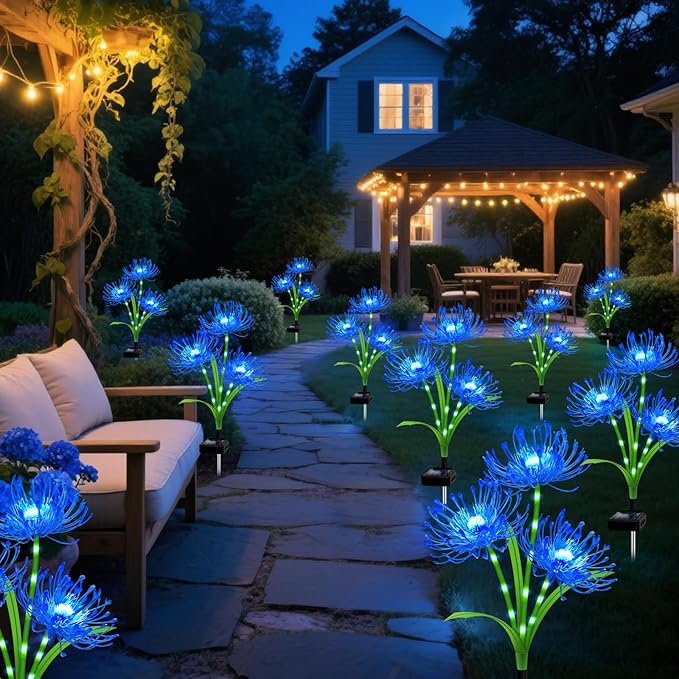Solar Garden Flower Lights Outdoor, 8 Pack Blue Spider Lily Solar Lights with Glowing Stems, IP65 Waterproof LED Yard Decor for Patio Lawn Pathway, Mother's Day Valentine Gifts for Women Mom Grandma