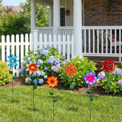 Garden Decor for Outside, 7 Pack Flower Garden Stakes Spring Outdoor Decor Metal Flower Stakes for Yard Porch Lawn Pathway Pot Decorations