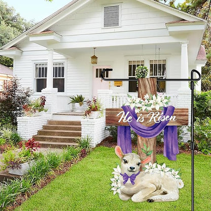 He is Risen Easter Decorations Cross Garden Banner Double-Sided Printed Flag Sheep Yard Flags Bunting Outdoor House Yard Rise Christian Jesus Lily Flowers Spring Seasonal Decoration