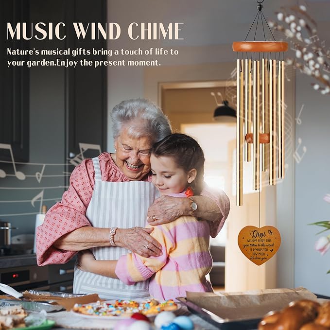 Gigi Gifts Wind Chime - Metal Windchimes Outdoors for Best Grandma from Grandkids Garden Patio Yard Indoor Home Porch Hanging Decor Appreciation Mother's Day Birthday Gift for Grandmother