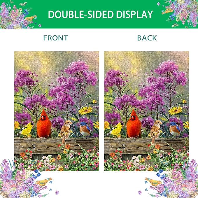 Cardinal Garden Flag Welcome Spring Double Sided Small Burlap Yard Flags Outside Outdoor Decorations 12x18 Inch