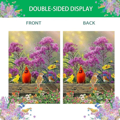 Cardinal House Flag Welcome Spring Double Sided Large Burlap Yard Flags for Outside Seasonal Decoration 28x40 Inch