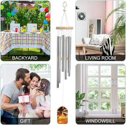 Wind Chimes for OutdoorsSmallAluminumWindChimewithGentleMelodicSounds6TubesTunedandWoodenPendantNaturalandRustic Patio Garden Decor