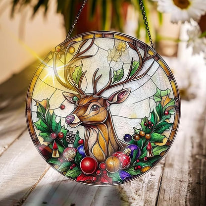 Bimkole Deer Stained Glass Suncatcher Window Hanging - Animal Indoor Window or Doorway Decoration - Handmade Sun Catcher Decor for Garden Home Christmas & Birthday Gifts 7.87x7.87 inch