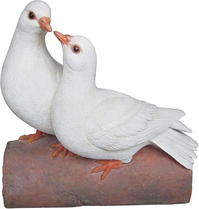 HI-LINE Two Doves on a Log Outdoor Garden Statue - 8.5"