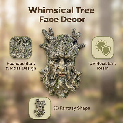 Whimsical Tree Face Garden Statues Outdoor Decor – Funny Old Man Tree Hugger Wall Sculpture with Moss, Fairy Art Fence Hanging Resin Ornament, Outdoor Wall Mounted Sculpture for Patio Lawn & Home
