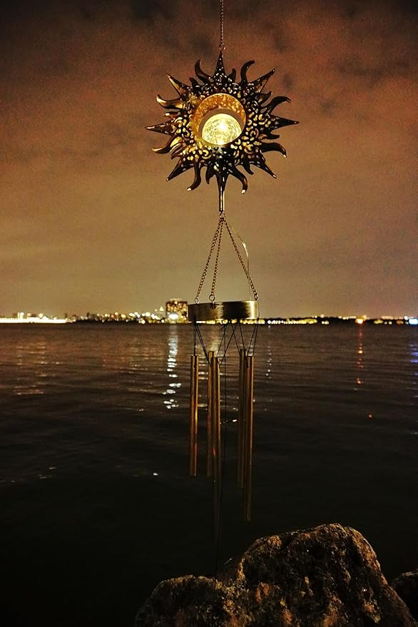 Sun Wind Chimes, Metal Wind Chimes, Waterproof Anti-Corrosion, Solar Wind Chime, Wind Chime for Outside/Window/Door/Garden/Outdoors, Gifts for Girl/mom/Friend. (Sun)
