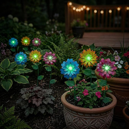 TZSSP 3-Pack Floral Garden Stakes Decor Tricolor Outdoor Glow in Dark,14 inch Metal Flowers Outdoor Decor Waterproof Metal Flower Sticks for Patio, Lawn, Yard Decorations