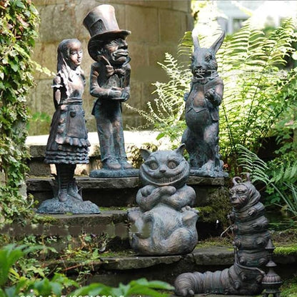 Alice in Wonderland Outdoor Statues 5 PCS Set | Ideal Wonderland Gifts & Party Decor - Durable Resin Figurines for Garden, Patio, Lawn & Indoor Alice in Wonderland Decor
