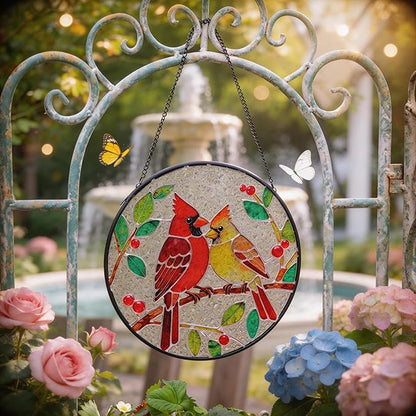 LITIVY Stained Glass Window Hanging – Cardinal Birds on A Branch Suncatcher – Mother’s Day Memorial Gift, 8 Inch Rainbow Maker & Sun Catcher Decor for Windows, Whimsical Gifts for Women