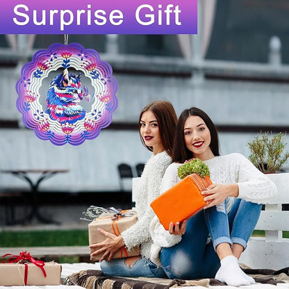 Wind Spinner Mandala 12 inch 3D Stainless Steel Laser Cut Metal Art Geometric Pattern Hanging Wind Spinner (Purple Cat)
