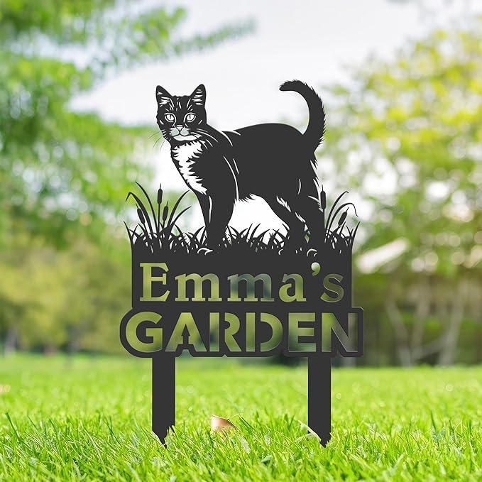 Personalized Cute Cat Kitten Metal Garden Sign,Custom Yard Sign With Stake,Outdoor Garden Décor,Pet Cat Lawn Garden Decorated Statue,Cat Sympathy Yard Metal Sign,Cat Lover Gifts Kailyard Plaque.