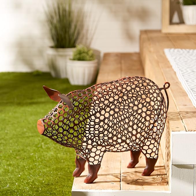 DII Chicken Wire Collection Farm Animal Sculpture, Pig, 13.5x5.5x15.25 inches