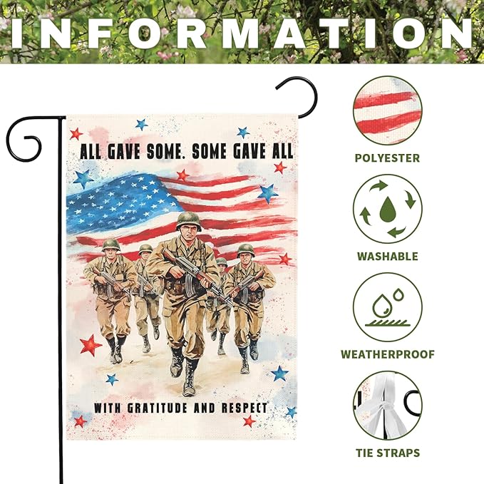 Memorial Day Garden Flag Patriotic American Soldier Tribute Outdoor Yard Flags Honoring Fallen Heroes Military Remembrance Patio Veterans Day Fourth of July American Flag Decor 12x18 Inch