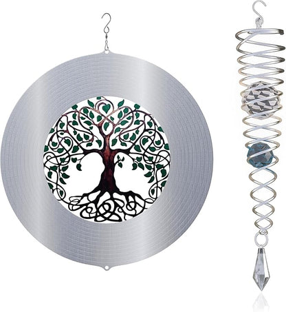 ISEO Tree of Life Wind Spinner for Yard and Garden with Gazing Ball Set, Hanging Outdoor Decor, Yard Art, Porch and Patio Decorations, Metal Wind Spinners Outdoor, Weather Resistant, 6.5”