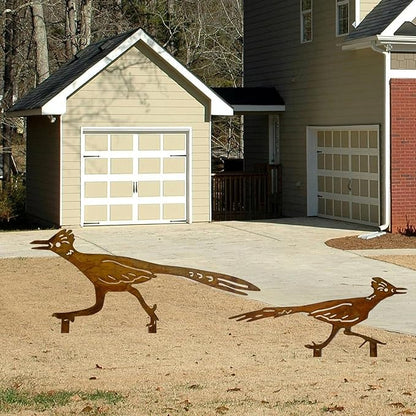 2PCS Rusty Roadrunner Decorative Garden Stakes, New Mexico Gifts for Women Mom Grandma Wife, Desert Yard Outdoor Decor, Metal Roadrunner Statues for Yard Art, Patio, Lawn Ornaments