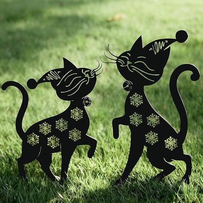 Metal Funny Cat Garden Decor for Outside (2 Pack), 14" Yard Art Stakes,Unique Gift for Kitty Lovers, Outdoor Lawn Statues and Weather Resistant Yard Art