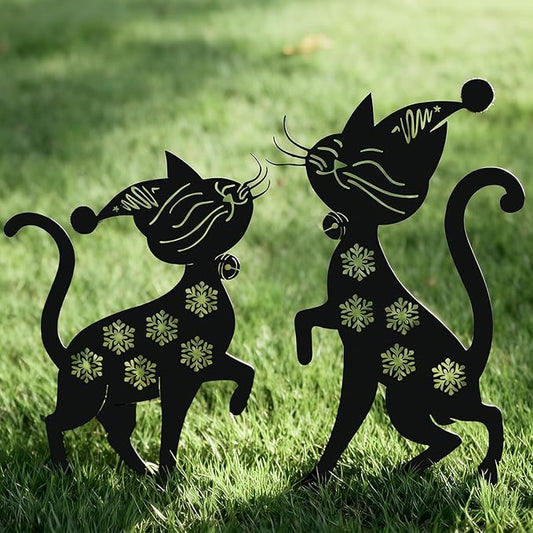 Metal Funny Cat Garden Decor for Outside (2 Pack), 14" Yard Art Stakes,Unique Gift for Kitty Lovers, Outdoor Lawn Statues and Weather Resistant Yard Art