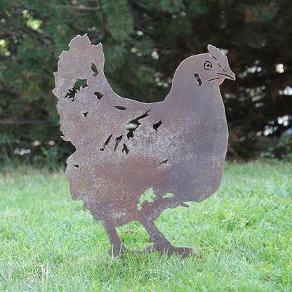 Corten Steel Chicken Silhouette Rusting Yard Stake