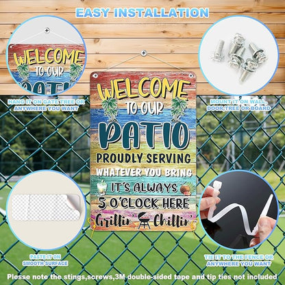 Metal Tin Signs Gift for Home Porch Bar Front Yard Wall Decor Back yard Tiki Bar Hot Tub Poster 8x12 inch (Welcome to Our Patio)