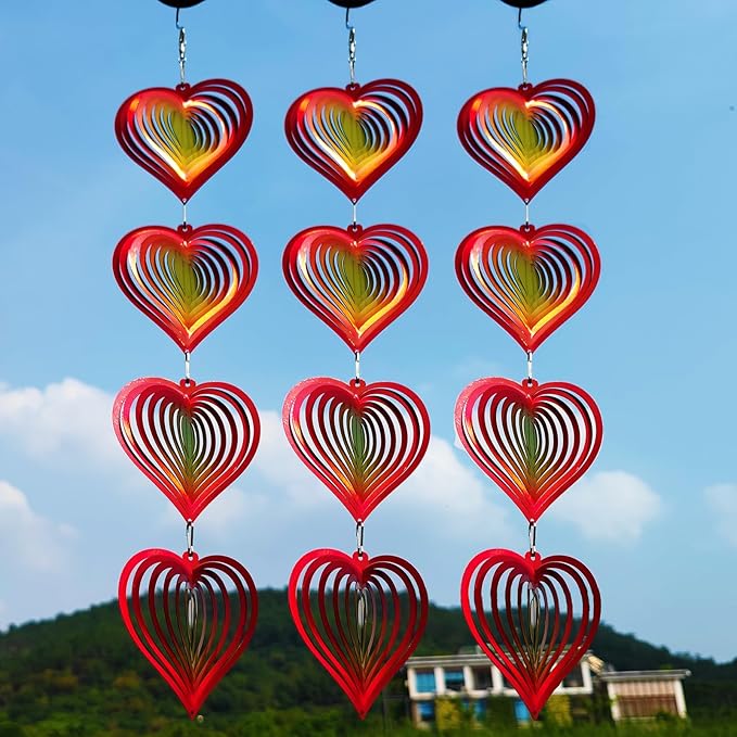 DJUAN Heart Wind Spinners Outdoor Garden Decor,Mini Yard Lawn Ornaments Metal Wind Spinner with 360 Degree Swivel Hook, Christmas,Luau Party,Tropical Party Decorations,Gifts for Mom,Women