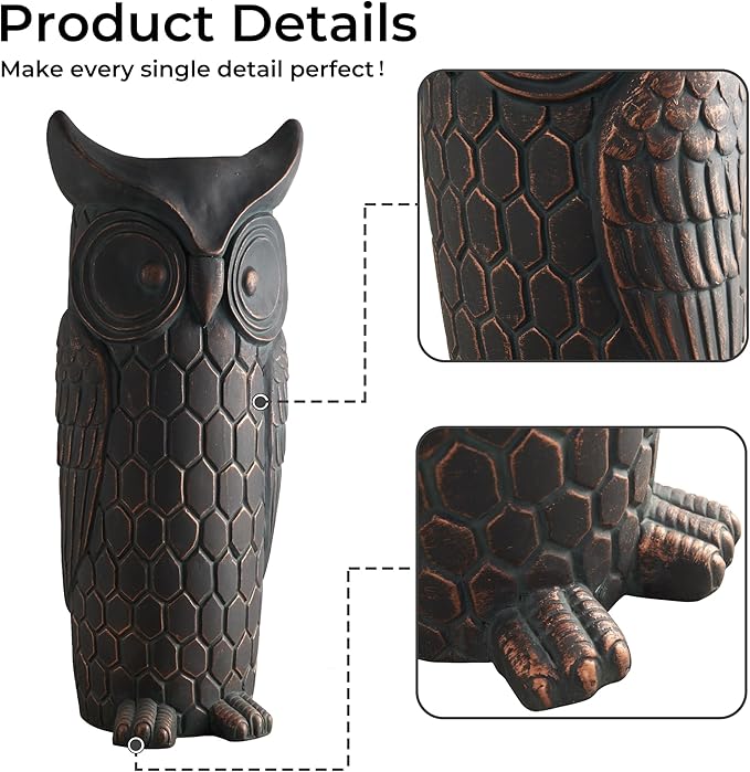 Wallowa 32 inch Faux Stone Owl Sculpture, Large Garden Ornaments, Standing Tall Statue for Indoor and Outdoor Decor, Suitable for Living Room, Entryway, Porch, Backyard, Patio, Retro Bronze Color