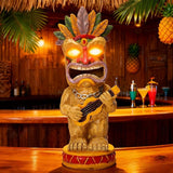 Solar Tiki Garden Statue with LED Eyes Outdoor Resin Ukulele Player Yard Decor Solar Light Hawaiian Style Lawn Ornament for Patio Porch Tiki Bar Decor Best Gift for Tiki Lovers