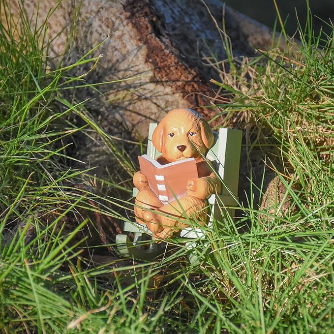 Solar Garden Statues Dog Statues Fairy Garden Accessories Outdoor Resin Dog Figurine Miniature Golden Retriever Statue with Lights for Outside Porch Patio Decor 3 * 2 * 3.5 In Gardening Gifts