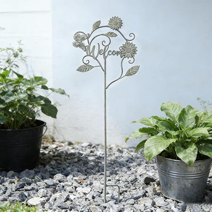Decorative Garden Stakes with Welcome Sign,Metal Garden Stakes for Patio Garden Decor.