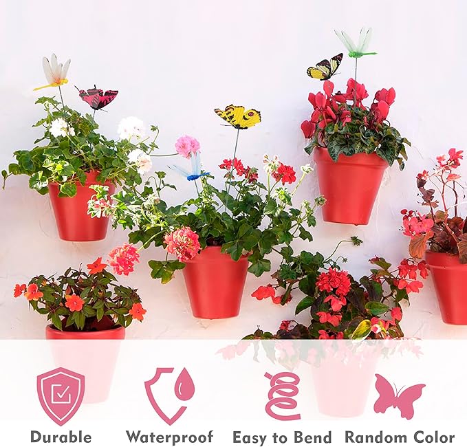 25 Pcs Dragonfly Garden Stakes, 3D Plastic Dragonfly Ornaments, Waterproof Outdoor Decor with 5 Colors for Yard, Patio & Indoor Plants