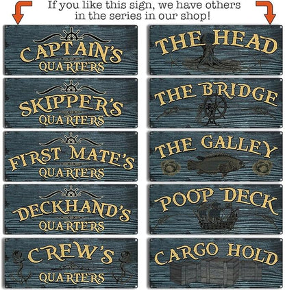 Captain’s Quarters, 5.75 x 15.5 Inch Aluminum Sign, Boat, Ocean, Sea and Pirate Themed Decor, Gifts for Boaters, Sailors, Skipper, Deckhand, First Mate, Crew, Fishermen AL-0616-RK1046ST