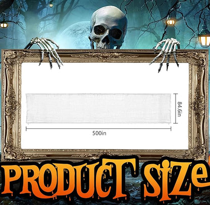 RunNico 500" x 85" Halloween Creepy Cloth - White Halloween Spooky Fabric Cloth - Large Creepy Spooky Halloweens Decorations for Haunted House Window Backdrops Garden Party