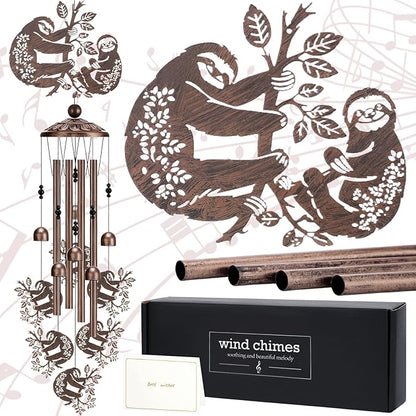 Wind Chimes for Outside - Sloth Gifts for Women Mom Grandma Metal Windchime with Greeting Card Garden Yard Patio Hanging Decor Thanksgiving Christmas New Year Art Decoration Birthday Gift