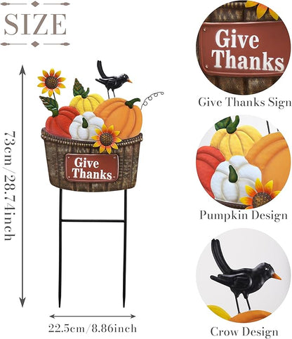 TERESA'S COLLECTIONS Fall Decorations for Outdoor Home, Pumpkin Fall Garden Decor, Autumn Metal Yard Signs Stake Lawn Sunflower for Thanksgiving Decorations, Harvest Outside Patio Party Gifts, 28 in