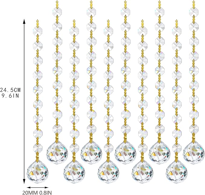 10pcs Crystal Garland Strands Hanging Glass Chandelier Beads Chains Glass 20mm Balls Prisms with Beads Pendants Crystal Chandelier Parts Replacements Christmas Party Garden Decoration