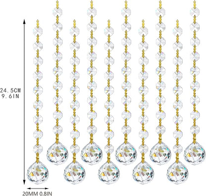 10pcs Crystal Garland Strands Hanging Glass Chandelier Beads Chains Glass 20mm Balls Prisms with Beads Pendants Crystal Chandelier Parts Replacements Christmas Party Garden Decoration