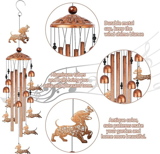 Dachshund Wind Chimes for Outside, Wiener Dog Gifts for Women Men Metal Windchimes Outdoors, Floral Butterfly Dog Design Home Garden Patio Yard Decor