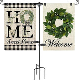 Garden Flag Stand Holder with 4 Prong Base for Double Flags, 3/4 Inch Extra Thick Heavy Duty Yard Flag Holder for Outside 12x18 Home Patio Decor