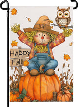 Happy Fall Pumpkins Scarecrow Garden Flags Double Sided Burlap Autumn Yellow Pumpkin Owl Yard Flag Seasonal Outside Patio Farmhouse Garden Yard Lawn Outdoor Decorative 12 x 18 Inch