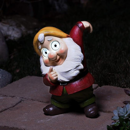Blazin' Solar Garden Gnome Decor | Patio Decorations Outdoor Lawn Ornaments | Solar Light Elf Figurine for Yard, Balcony, Deck | Weather Resistant | Patio Gift | Auto On/Off - (Red)