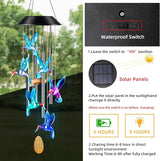 DesGully Wind Chimes,Hummingbird Solar Wind Chimes for Outside Color Changing,4 Aluminum Tubes Wind Bell for Garden/Patio Decor Thanksgiving Gifts for Mom, Wife, Grandma Neighbors(25 Inch Deep Tone)