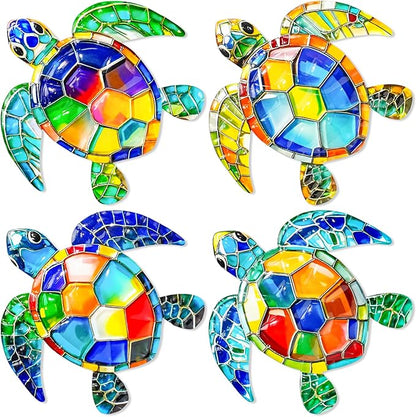FaloStwer Metal Beach Wall Decor Art, 3D Colorful Sea Turtle Fish Crab and Seahorse Outdoor Sculptures, Ocean Themed Outside Decor for Patio Pool Bathroom Yard Farmhouse Fence Deck (Sea Turtle)
