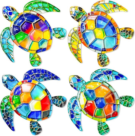 FaloStwer Metal Beach Wall Decor Art, 3D Colorful Sea Turtle Fish Crab and Seahorse Outdoor Sculptures, Ocean Themed Outside Decor for Patio Pool Bathroom Yard Farmhouse Fence Deck (Sea Turtle)