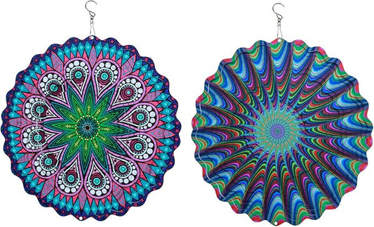 Stainless Steel Wind Spinner-2Pcs 10 in Indoor Outdoor Garden Decoration, Unique Gift for Women, Men, Holidays (A)