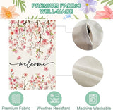 Baccessor Spring Summer Welcome House Flag 28 x 40 Inch Double Sided Burlap Pink Floral Cherry Blossom Green Leaf Farmhouse Large Yard Flag Summer Holiday Seasonal Outdoor Outside Decoration