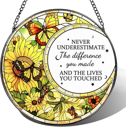 Thank You Gifts, Stained Glass Suncatcher Ornament, Window Hanging, Going Away/Goodbye, Appreciation, Retirement Gifts for Women, Men, Coworker, Boss, Friend | Retirement Party Decorations - Style D