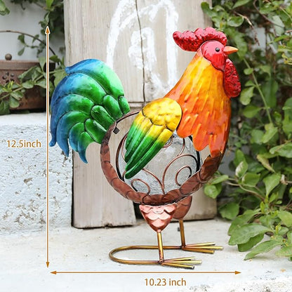 MUMTOP Rooster Solar Lights Outdoor Garden Decor, Rooster Solar Light Outdoor Waterproof with Crackle Glass Globe Gardening Statue Gifts and Metal Chicken Yard Art for Lawn Porch Patio Outside Garden