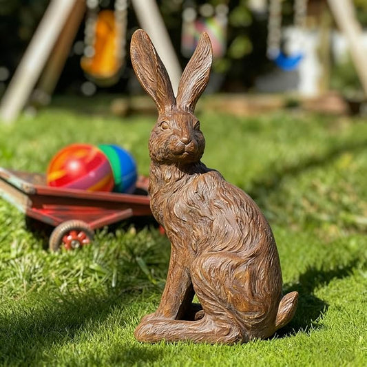 DiliComing Outdoor Rabbit Garden Statue - 12 Inch Large Easter Bunny Decor Brown Resin Animal Sculpture for Home Lawn Yard Decorations Womens Gifts