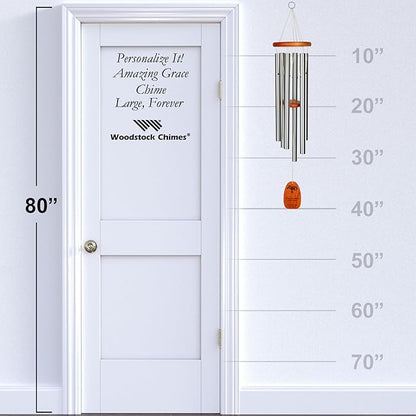 Woodstock Wind Chimes Personalized Tree of Life Amazing Grace Memorial Chime for Outside 40'' Large Silver Sympathy Customized Forever Inspirational Wind Chime for Outdoor Patio Home Garden Decor
