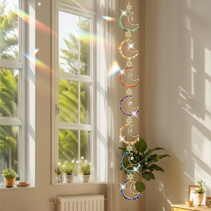 7 Chakra Sun Catcher Kit for Adults DIY Crystal Suncatcher Ornaments, Window Hanging Arts and Crafts, Moon Suncatcher Making Supplies Kit Hanging Ornaments Decor for Home Gifts (Moon)